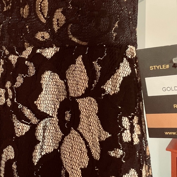 NWT. Cocktail dress black and gold lace overlay. Size 12 midi length. Classic. - Picture 2 of 4